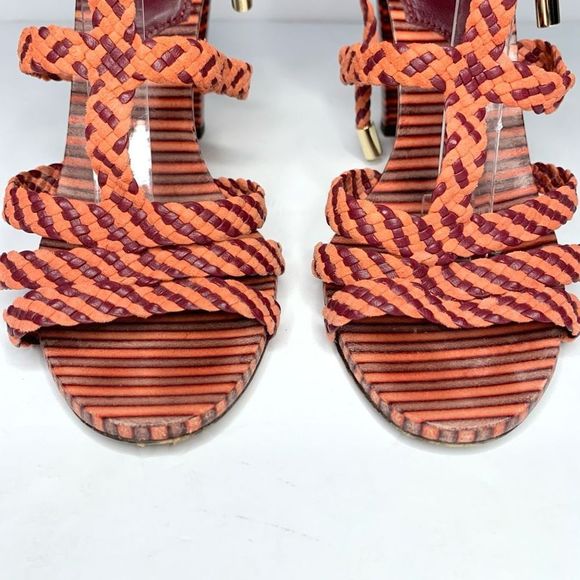 Jimmy Choo Trix 100mm Woven Multi-Wrap Sandal High Heel Pumps Coral EU 37 US 7 - Picture 3 of 11